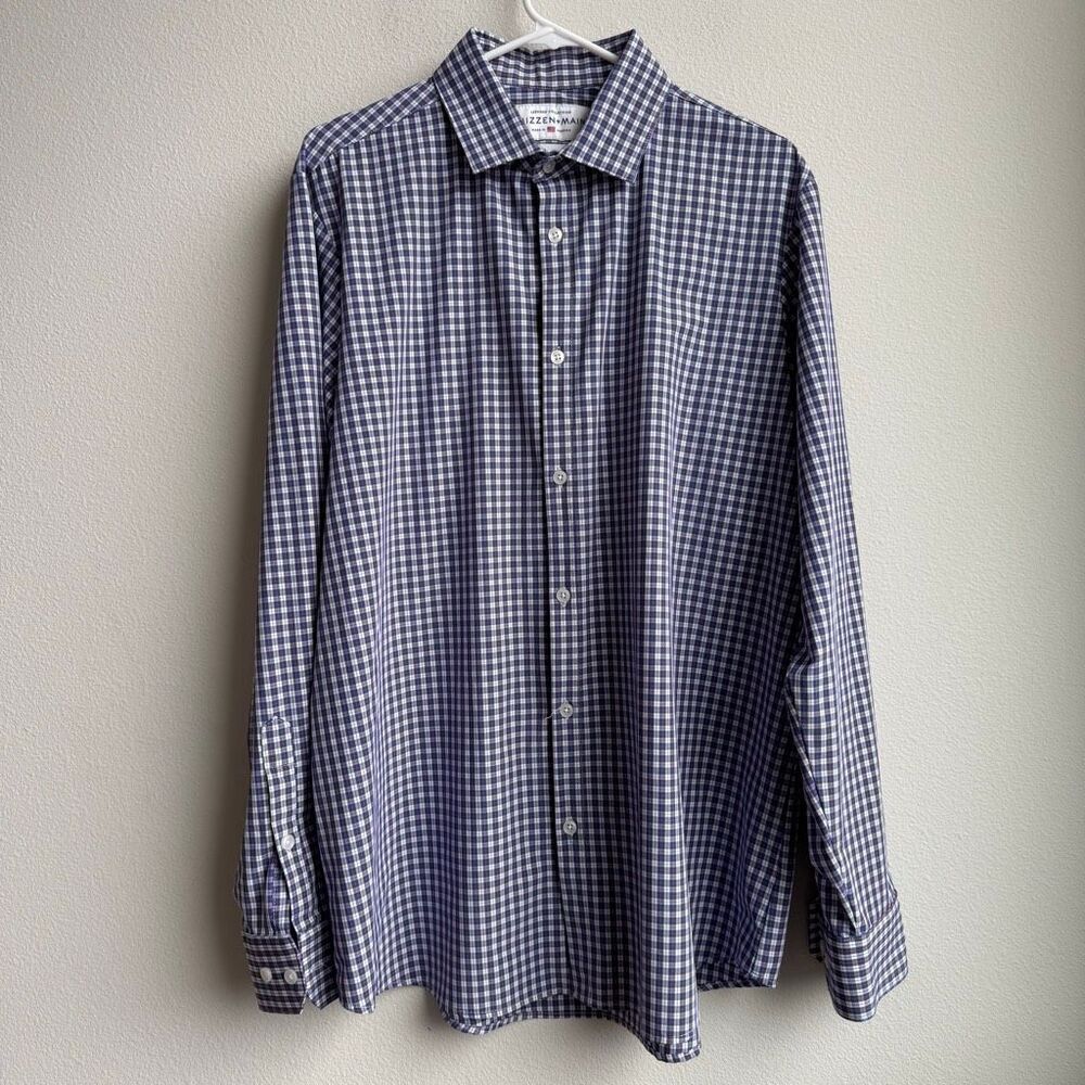 Mizzen + Main Button Up Shirt Men Size XL Regular Blue White Checks Long Sleeve